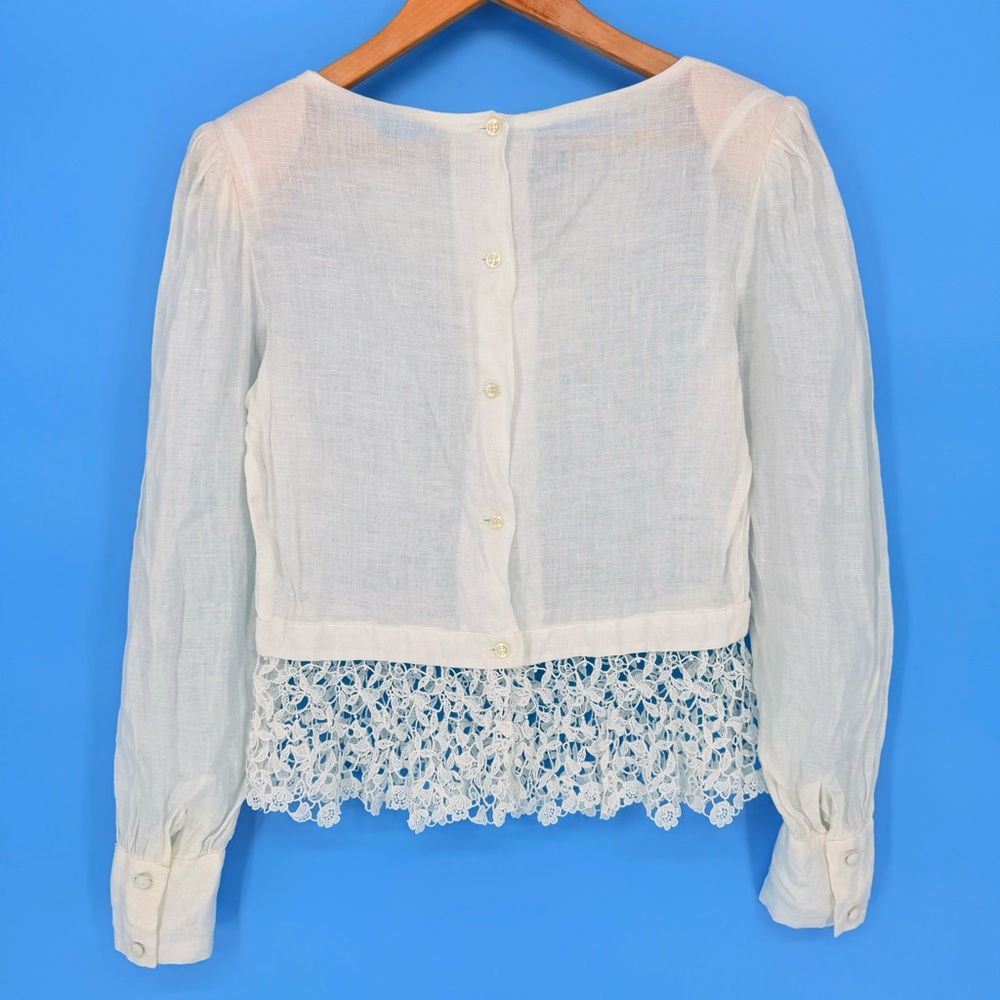 Vintage Cloak of Many Colors White Linen Lace Blouse Cottagecore Victorian Top 4 - Picture 3 of 13